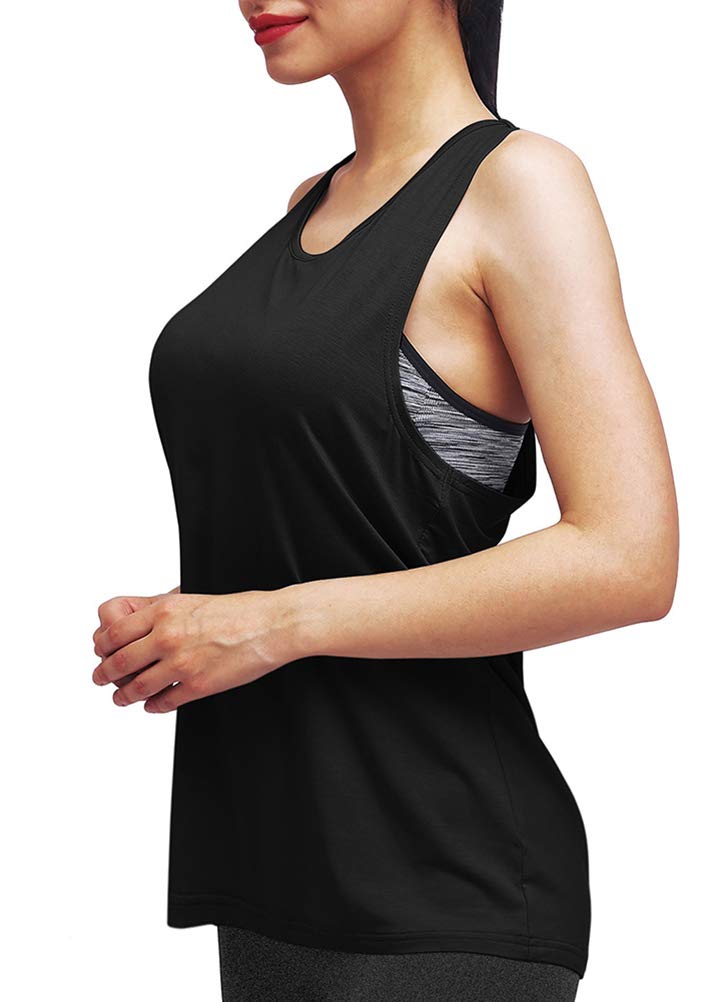 Mippo Workout Tank Tops for Women Loose Fit Yoga Tennis Shirts Athletic Exercise Tank Sports Running Clothes Black M - Image 4